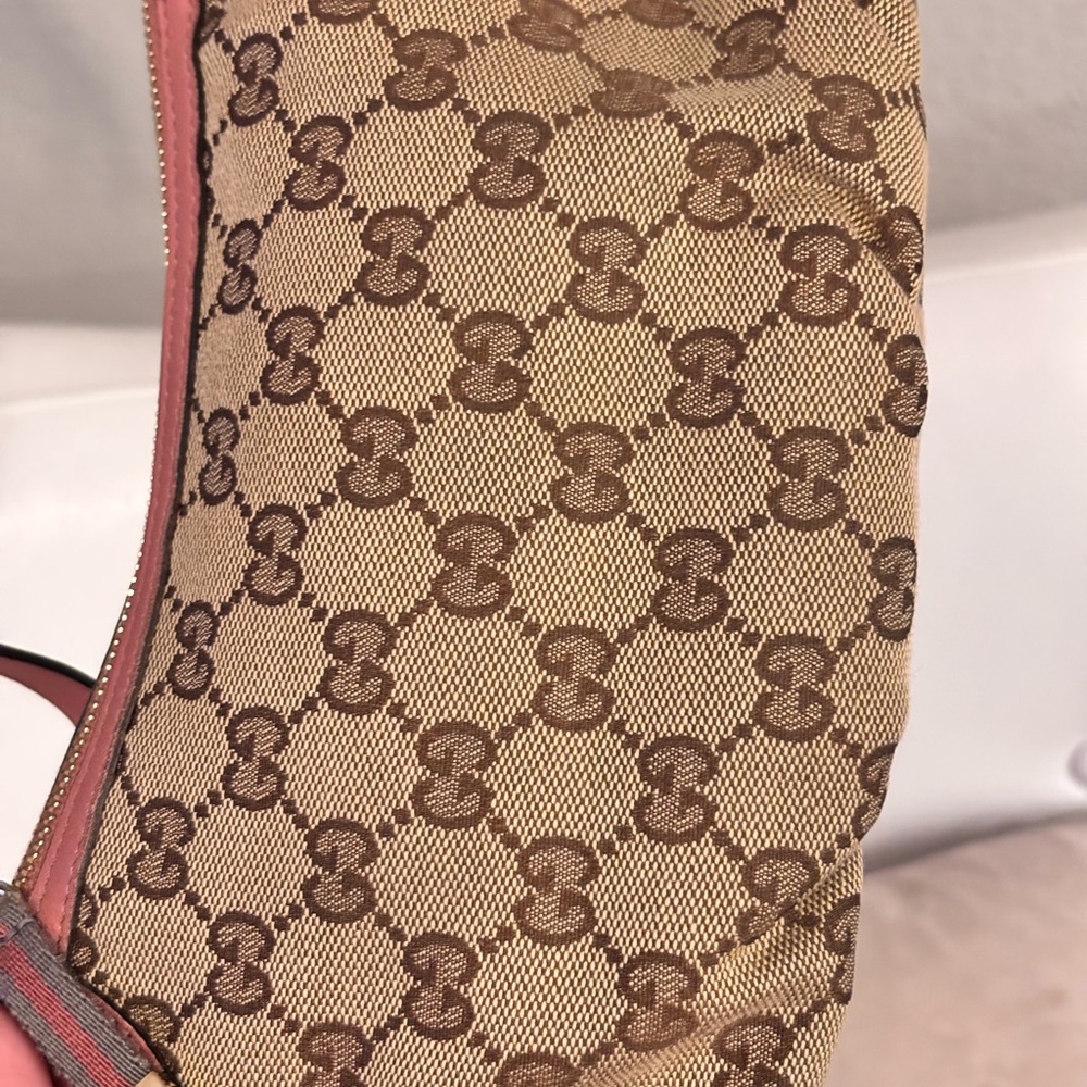 GUCCI GG Beige & Pink Monogram Mini Pochette Shoulder Bag LIKE NEW - Picture 4 of 12